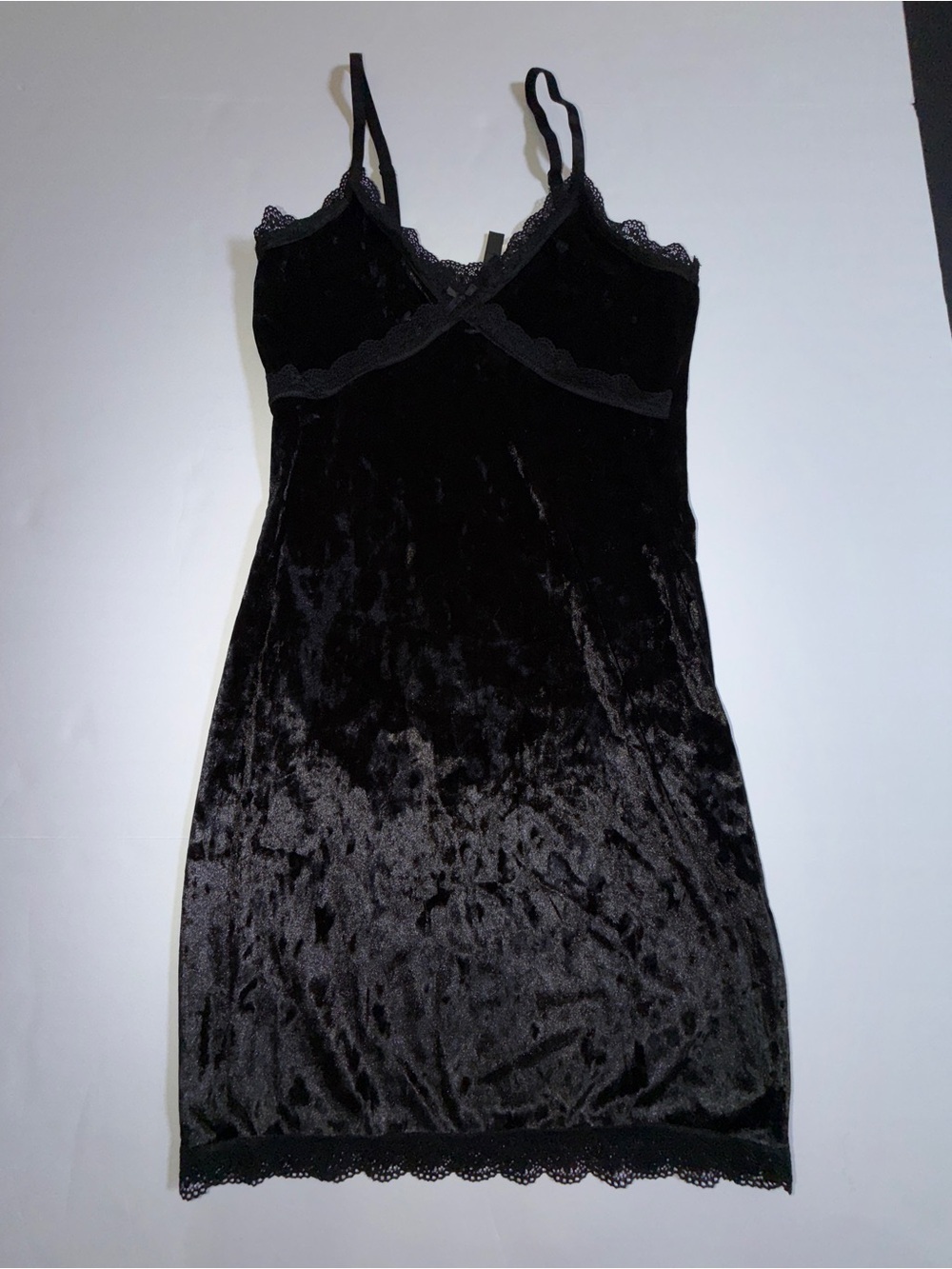 H&M Divided Black Velvet Lace Trim Slip Dress - Women Intimates